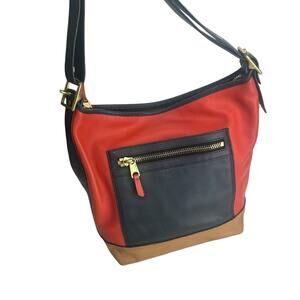 Coach Restored Larger Duffle Multicolor Orange Blue Shoulder Bag Purse Leather